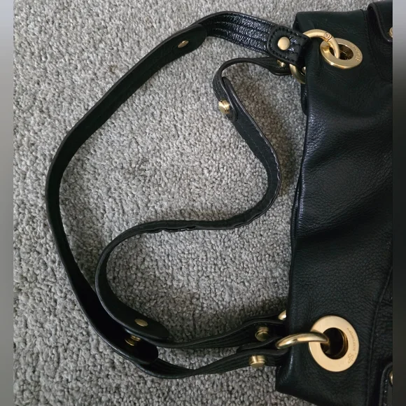 b. makowsky Women's  Black Leather Handbag with Gold Accents - Picture 9 of 13